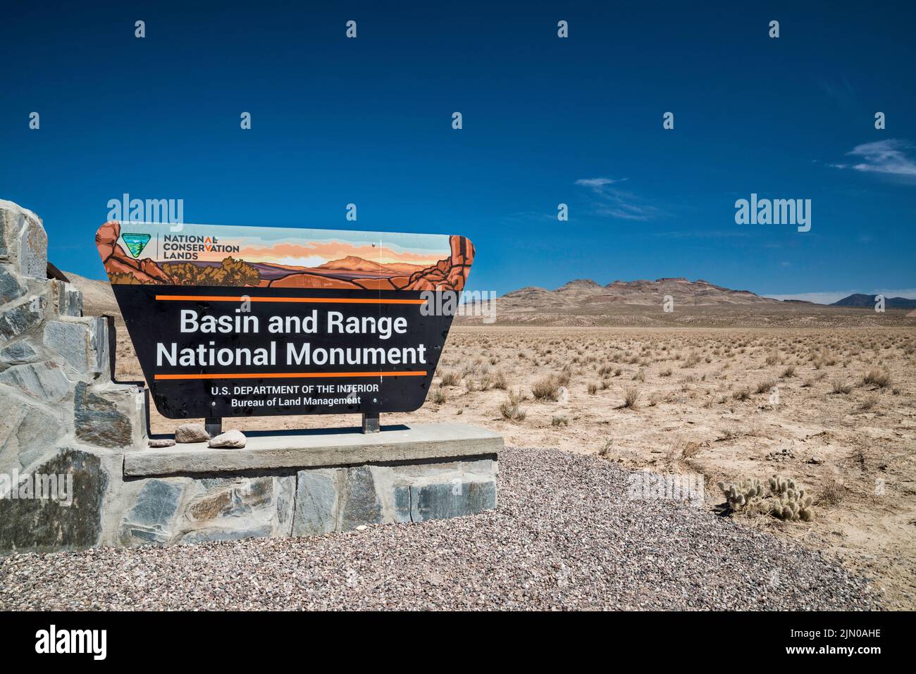 Sign at entrance to Basin and Range National Monument, Nevada, USA Stock Photo