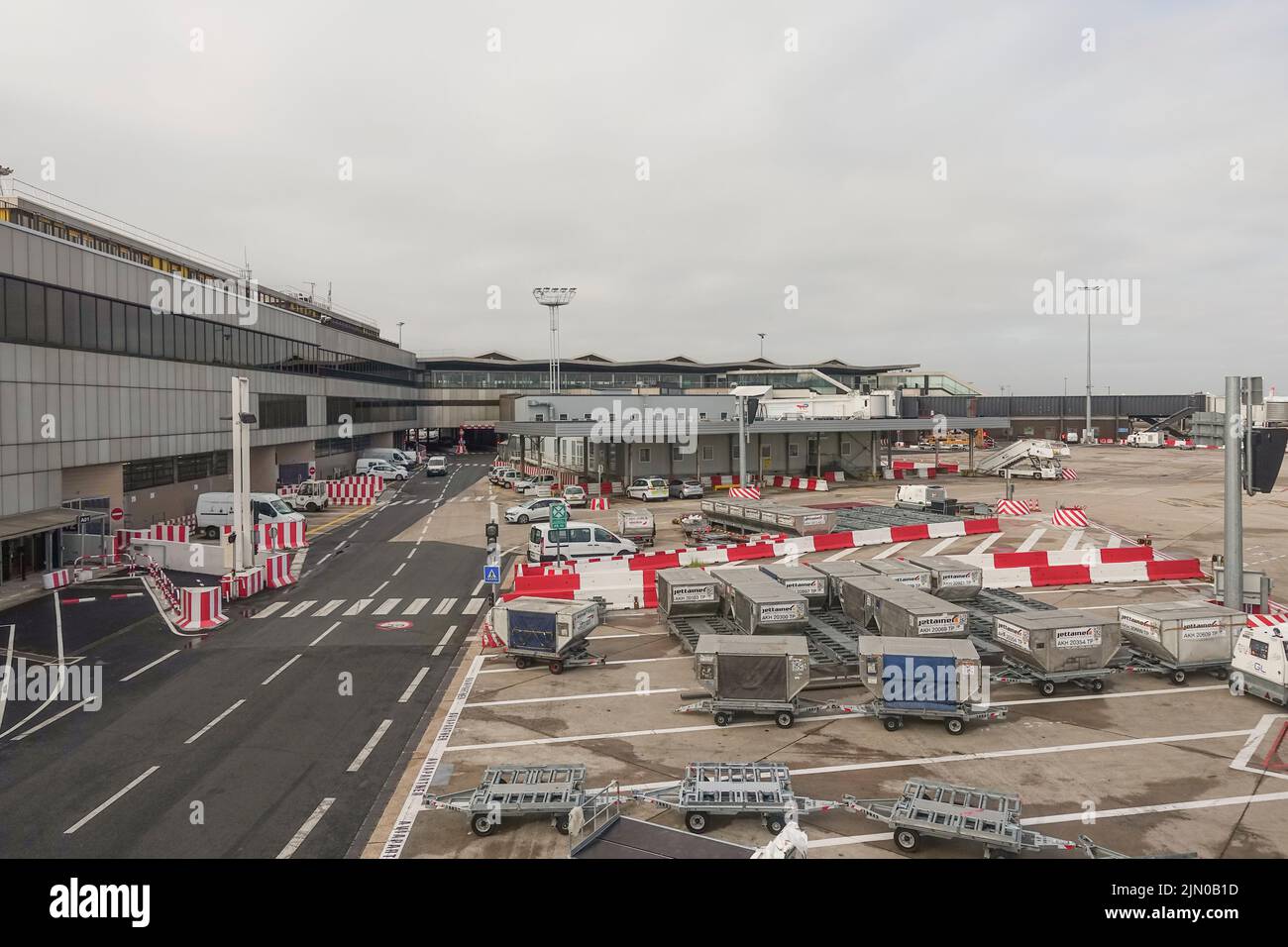 Airport Orly with luggage trailers, Paris, France Stock Photo Alamy