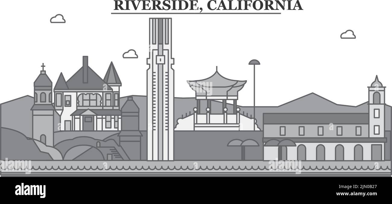 United States, Riverside city skyline isolated vector illustration, icons Stock Vector