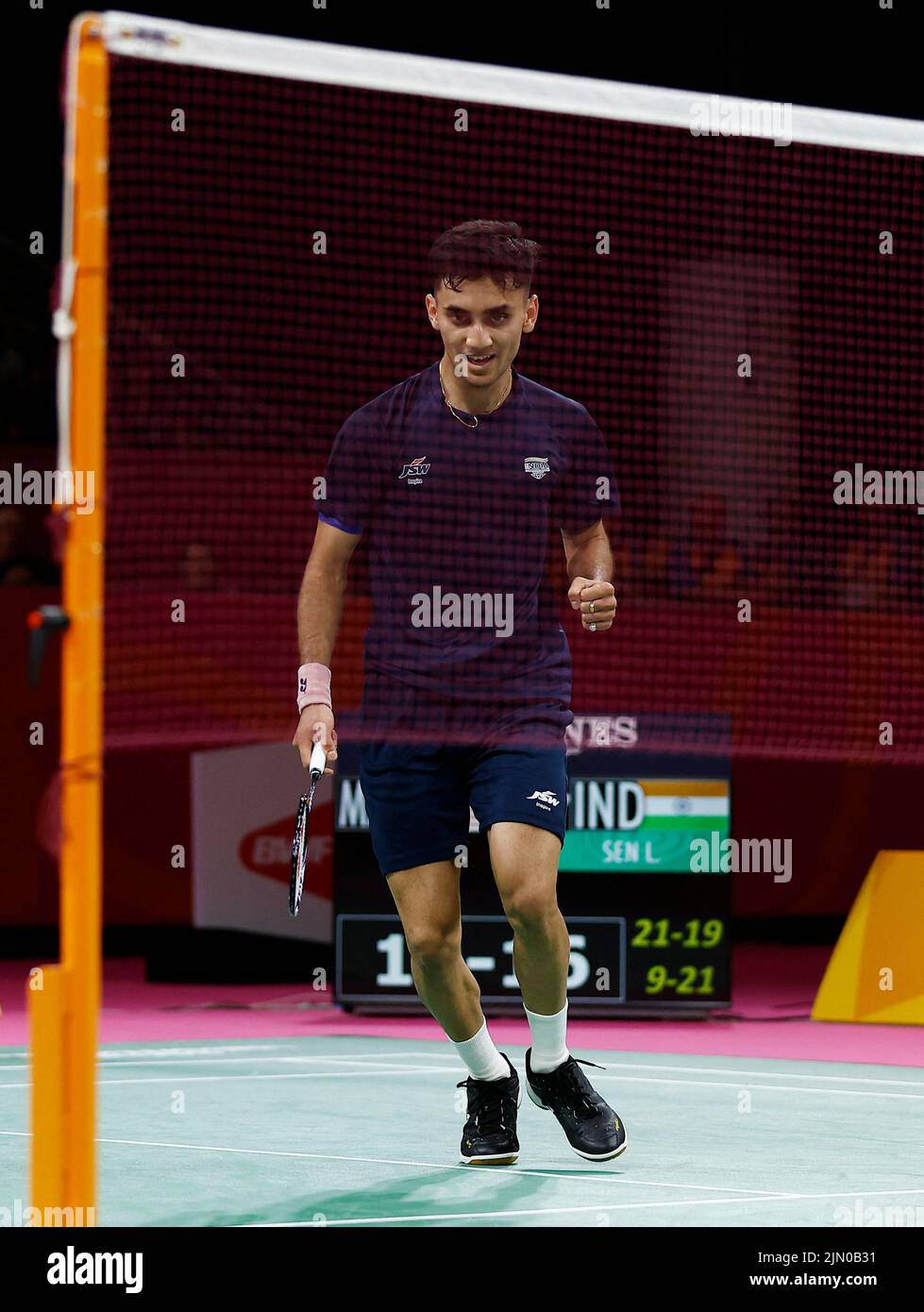 Commonwealth Games - Badminton - Men's Singles - Gold Medal Match - The NEC Hall 5, Birmingham, Britain - August 8, 2022 India's Lakshya Sen reacts during the final REUTERS/Jason Cairnduff Stock Photo