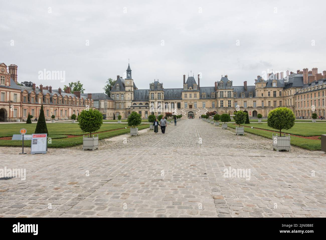 The Courtyard of Honour at Château de Fontainebleau, Palace, royal, buildings, Fontainebleau, France. Stock Photo