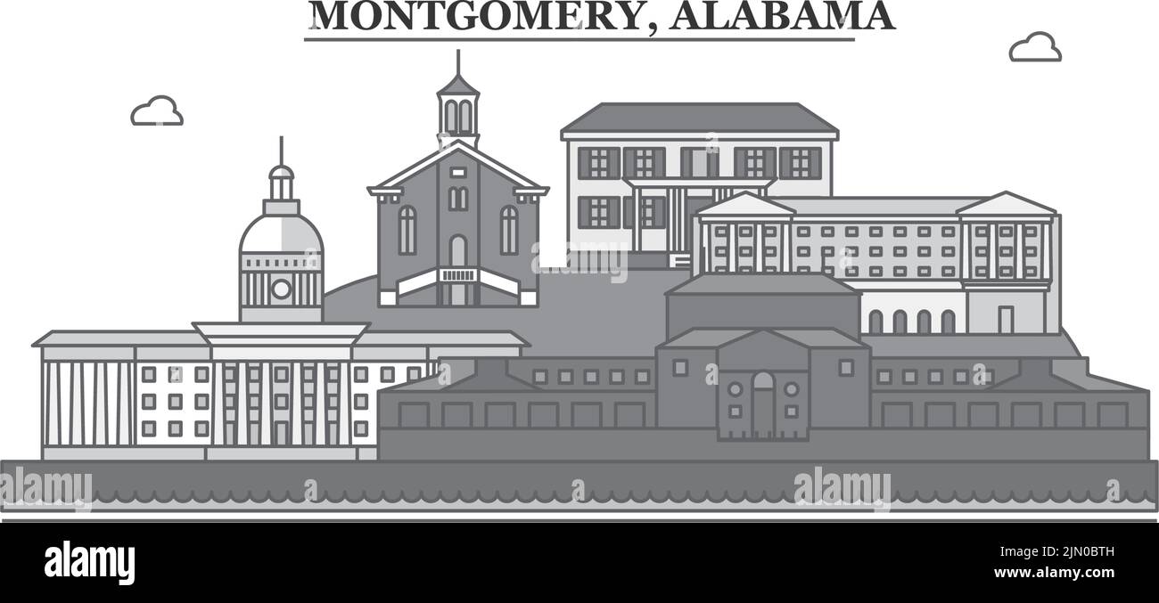 United States, Montgomery city skyline isolated vector illustration, icons Stock Vector