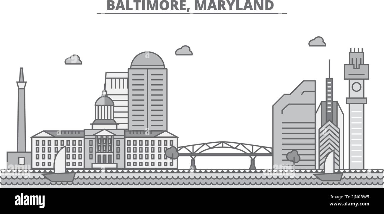 United States, Baltimore city skyline isolated vector illustration, icons Stock Vector