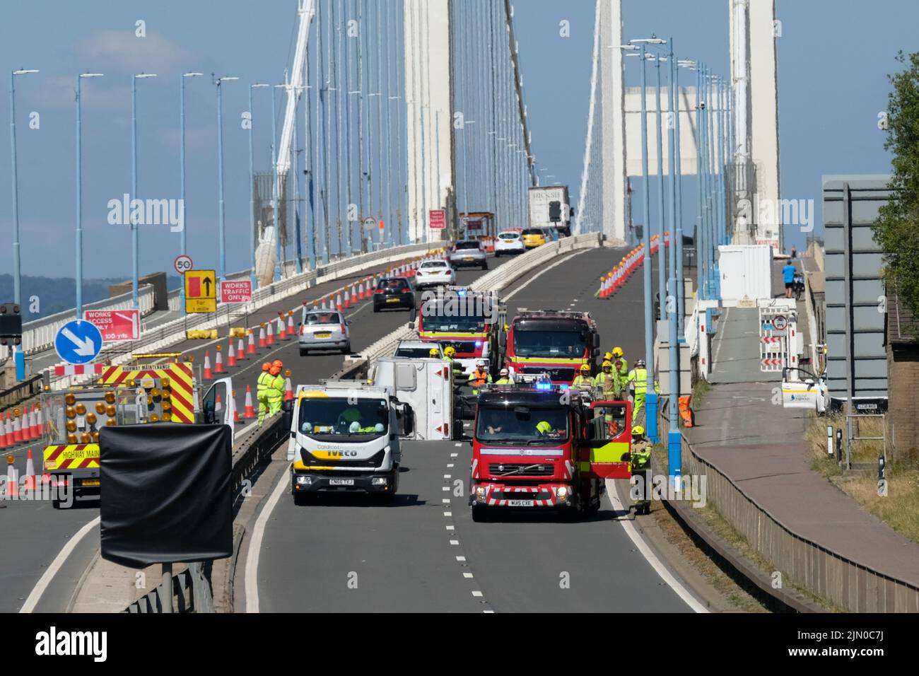 Bristol, UK. 8th Aug, 2022. A caravan has overturned on the eastbound