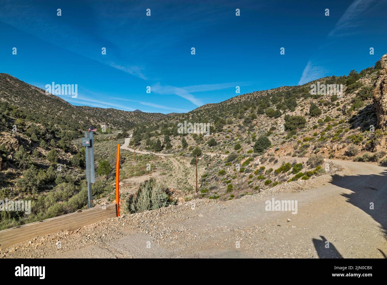 FS410 road in Cherry Creek Canyon, from Basin and Range Natl Monument,  near ghost town of Adaven, Grant Range, Humboldt Toiyabe Natl Forest, Nevada Stock Photo