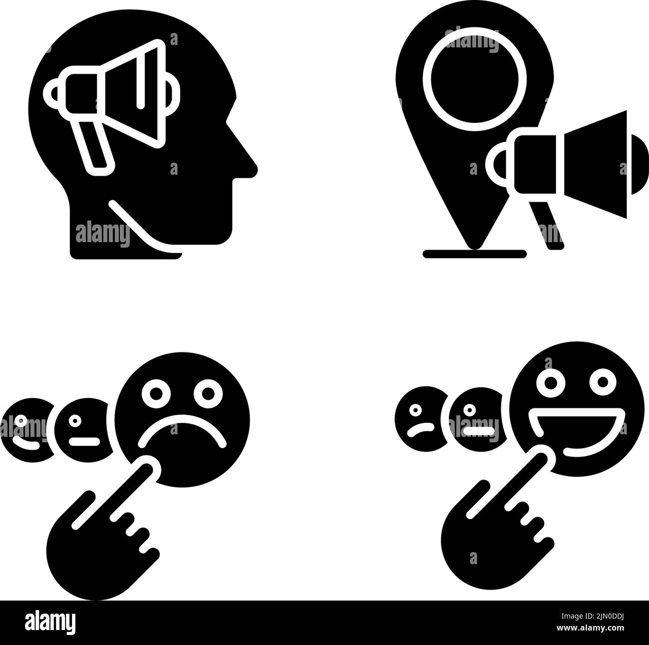 Promotion and feedback black glyph icons set on white space Stock ...
