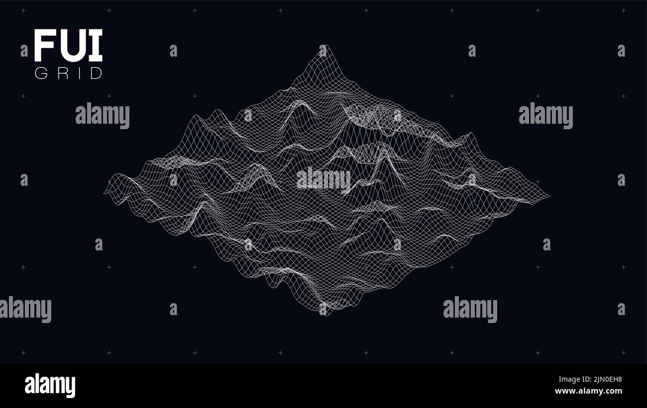 FUI GUI 3D Vector Landscape Scan Grid. Abstract futuristic background. Sci-Fi Hi-Tech design Stock Vector