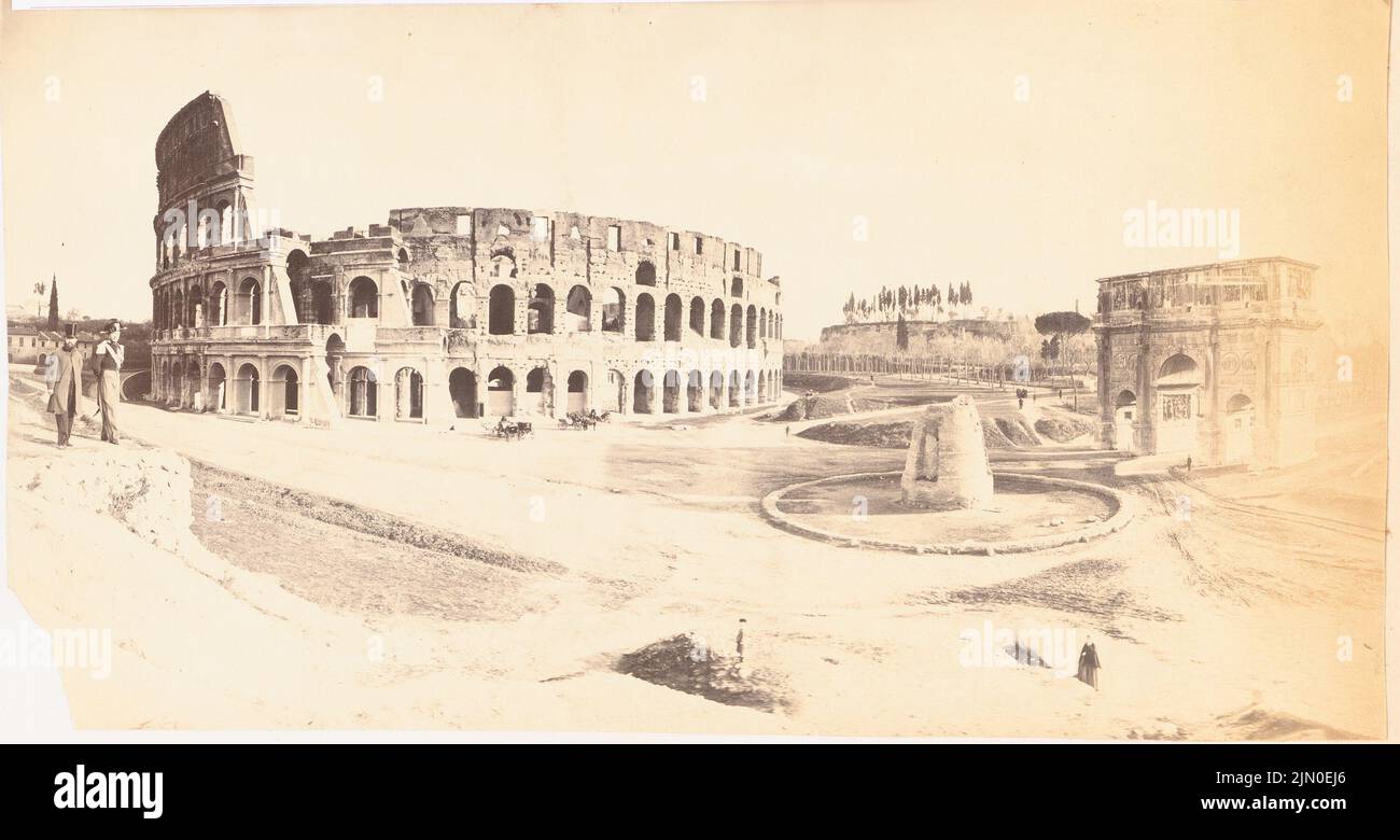 Unknown photographer, Colosseum and Constantine arch in Rome (without dat.): View. Photo on cardboard, 15.7 x 29.6 cm (including scan edges) unbek. Fotograf : Colosseum und Konstantinsbogen, Rom Stock Photo