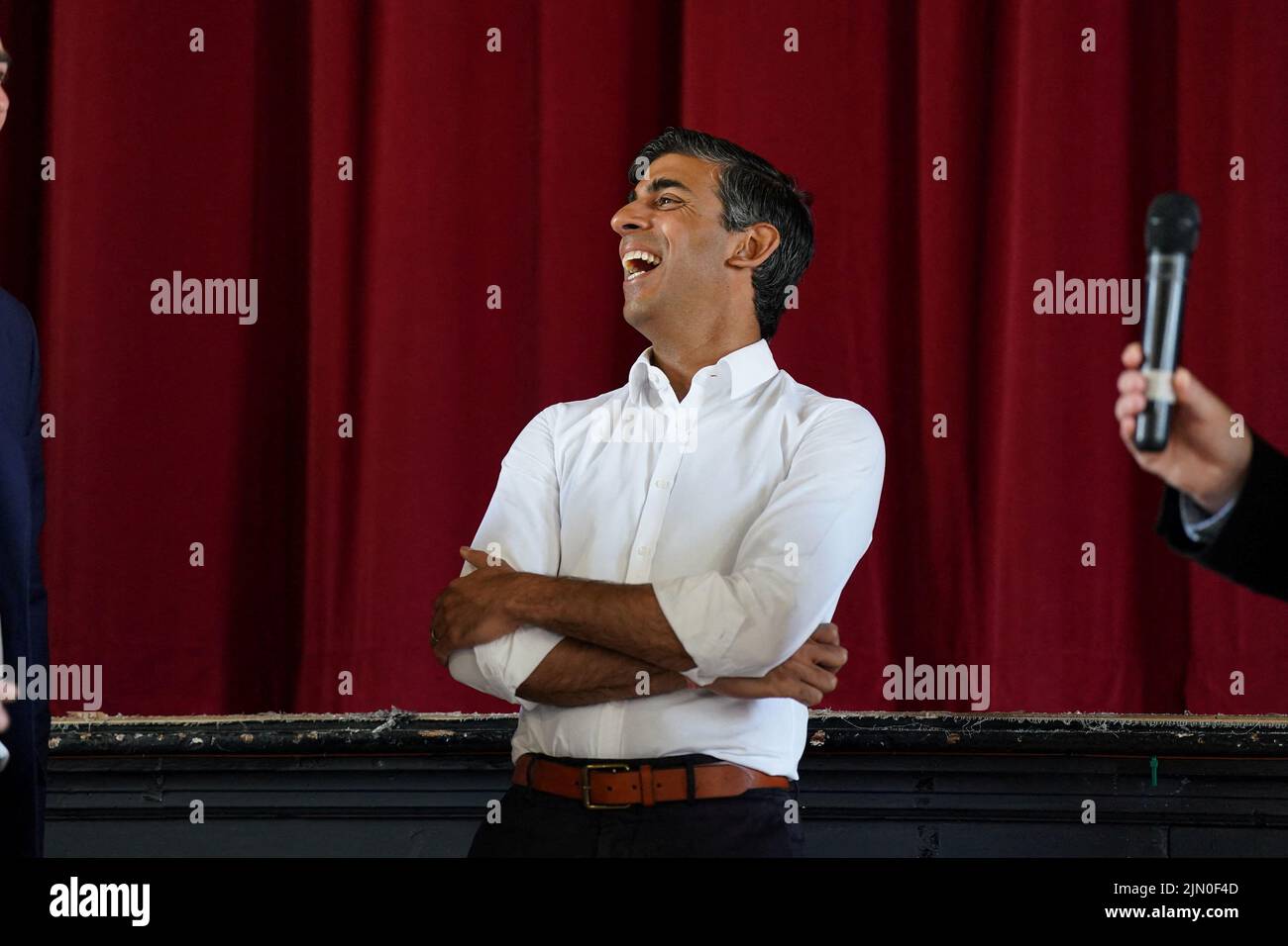 Conservative leadership candidate Rishi Sunak attends an event, as part of the campaign to be leader of the Conservative Party and the next prime minister, at Ribble Valley in Lancashire, Britain August 8, 2022. Owen Humphreys/Pool via REUTERS Stock Photo