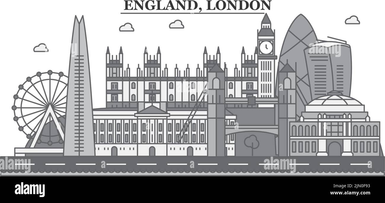 United Kingdom, London city skyline isolated vector illustration, icons ...