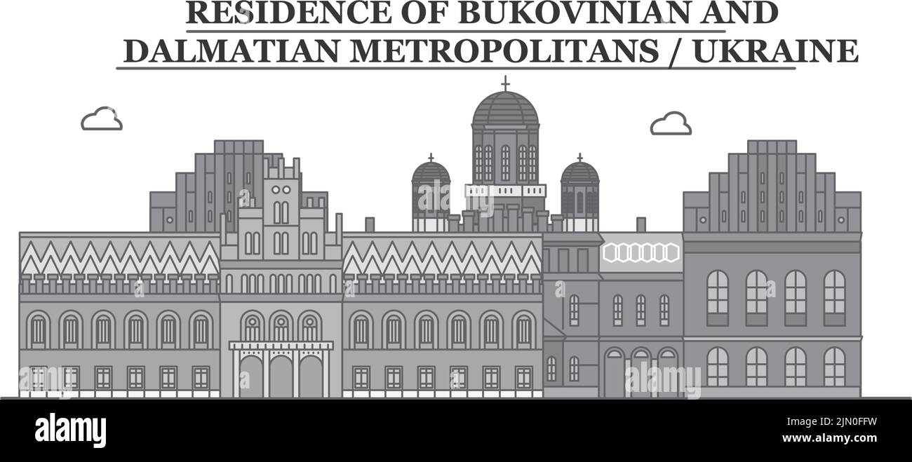 Ukraine, Bukovinian And Dalmatian Metropolitans city skyline isolated vector illustration, icons Stock Vector