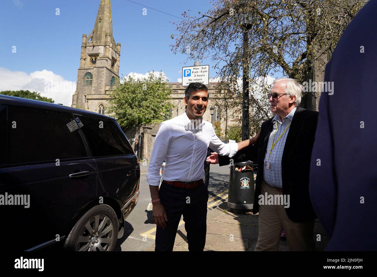 Conservative leadership candidate Rishi Sunak arrives at an event, as part of the campaign to be leader of the Conservative Party and the next prime minister, at Ribble Valley in Lancashire, Britain August 8, 2022. Owen Humphreys/Pool via REUTERS Stock Photo