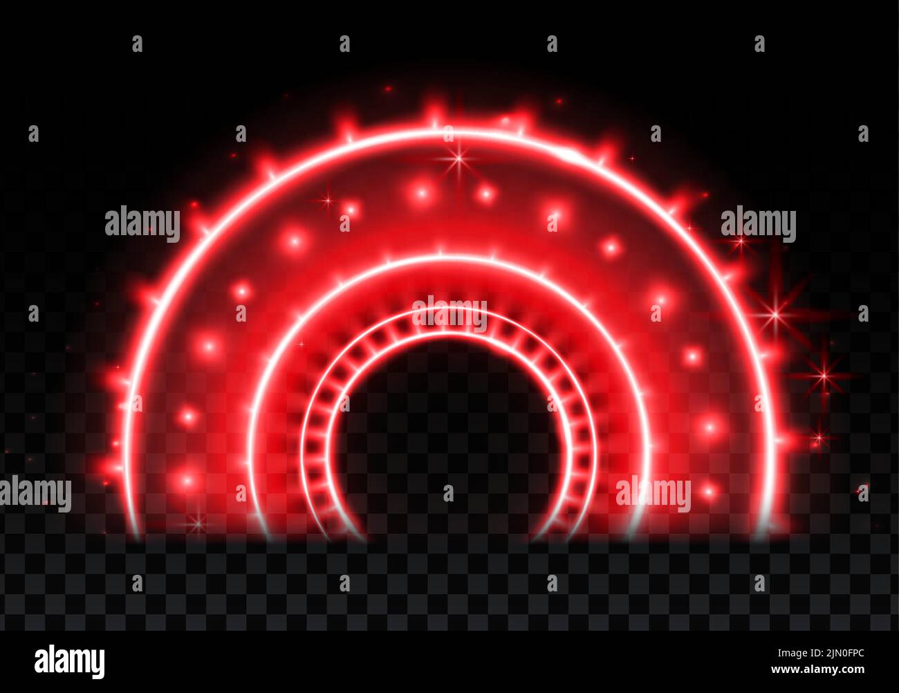 Red magic arc. Abstract magic light effect. Luminous neon arch lines