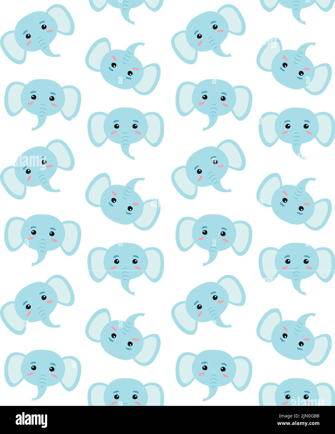 Vector seamless pattern of blue flat hand drawn elephant face head ...