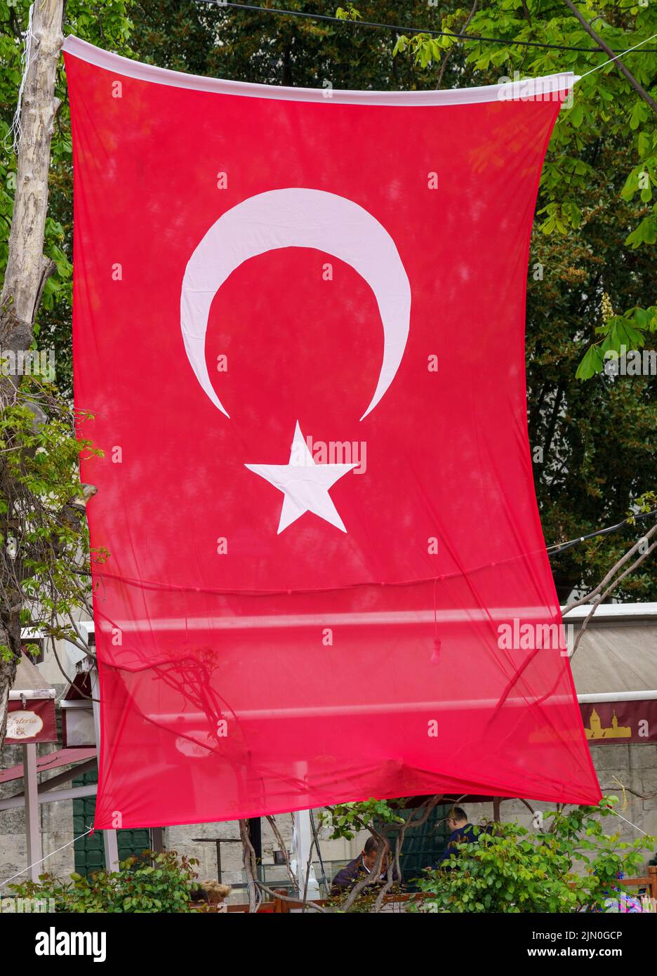 Istanbul, Turkey April 29, 2022 Turkish flag flies vertically Stock