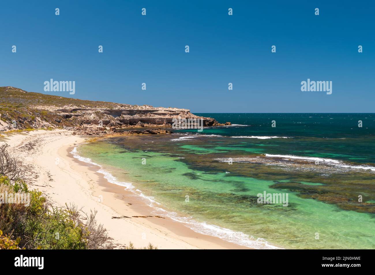 Chinamans Hat beach viewed from the lookout on a day at Yorke Peninsula,  South Australia Stock Photo