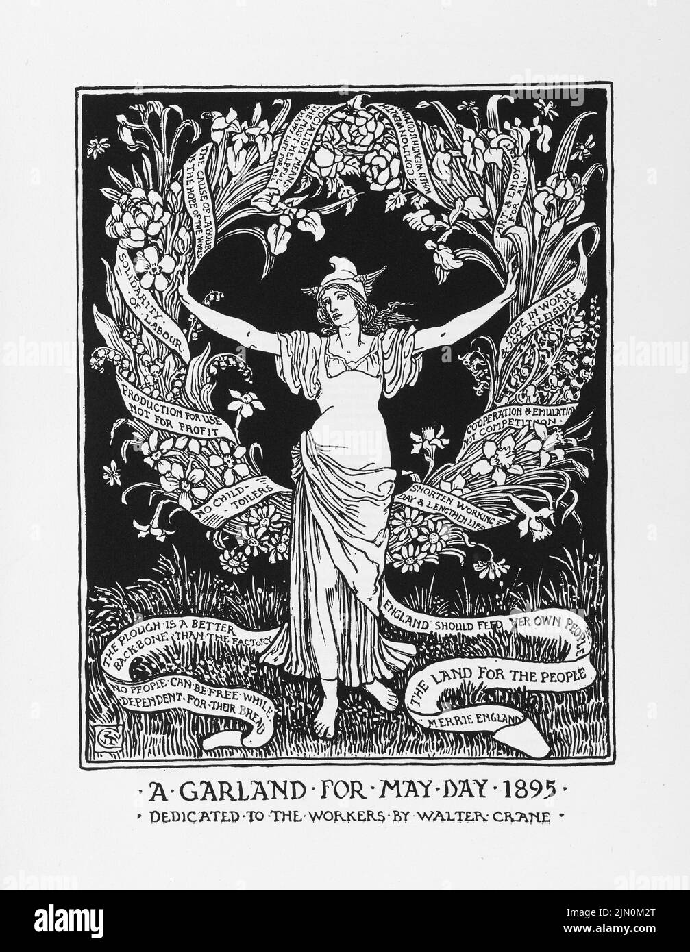 A Garland for May Day 1895. Illustration by Walter Crane from Cartoons for the Cause 1886-1896, International Socialist Workers. Stock Photo