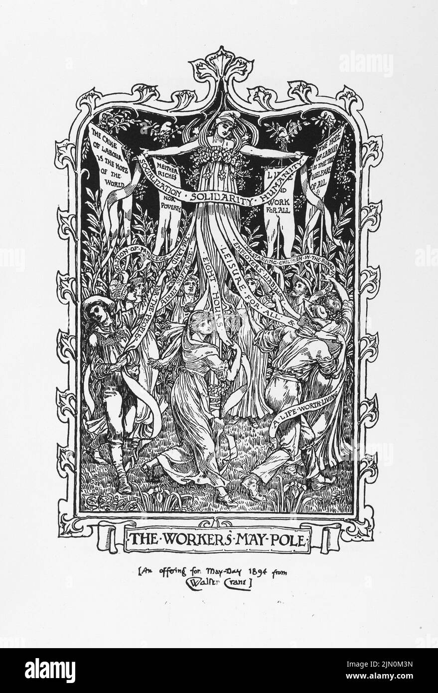 The Worker's May Pole. Illustration by Walter Crane from Cartoons for the Cause 1886-1896, International Socialist Workers. Stock Photo