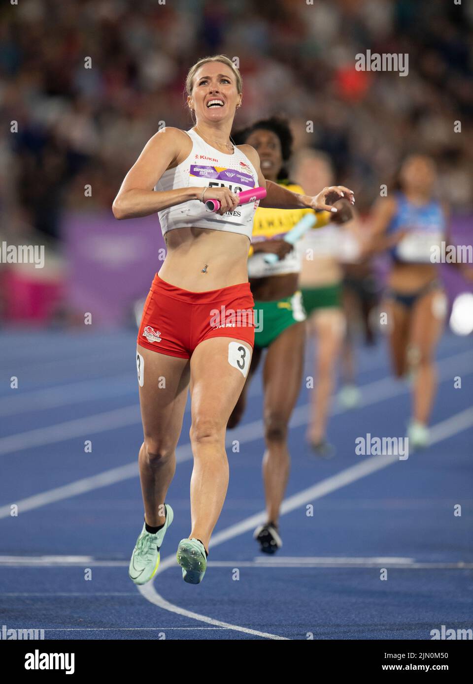 Jessie Knight of England competing in the women’s 4x400m relay final at