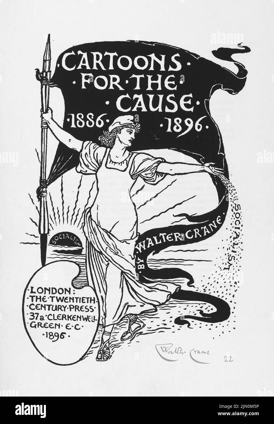 Title page illustration by Walter Crane from Cartoons for the Cause 1886-1896, International Socialist Workers. Stock Photo