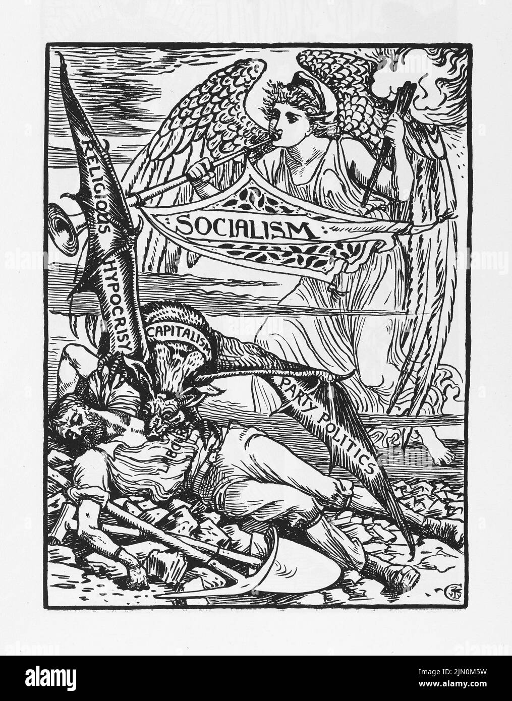 Socialism Illustration by Walter Crane from Cartoons for the Cause 1886-1896, International Socialist Workers. Stock Photo