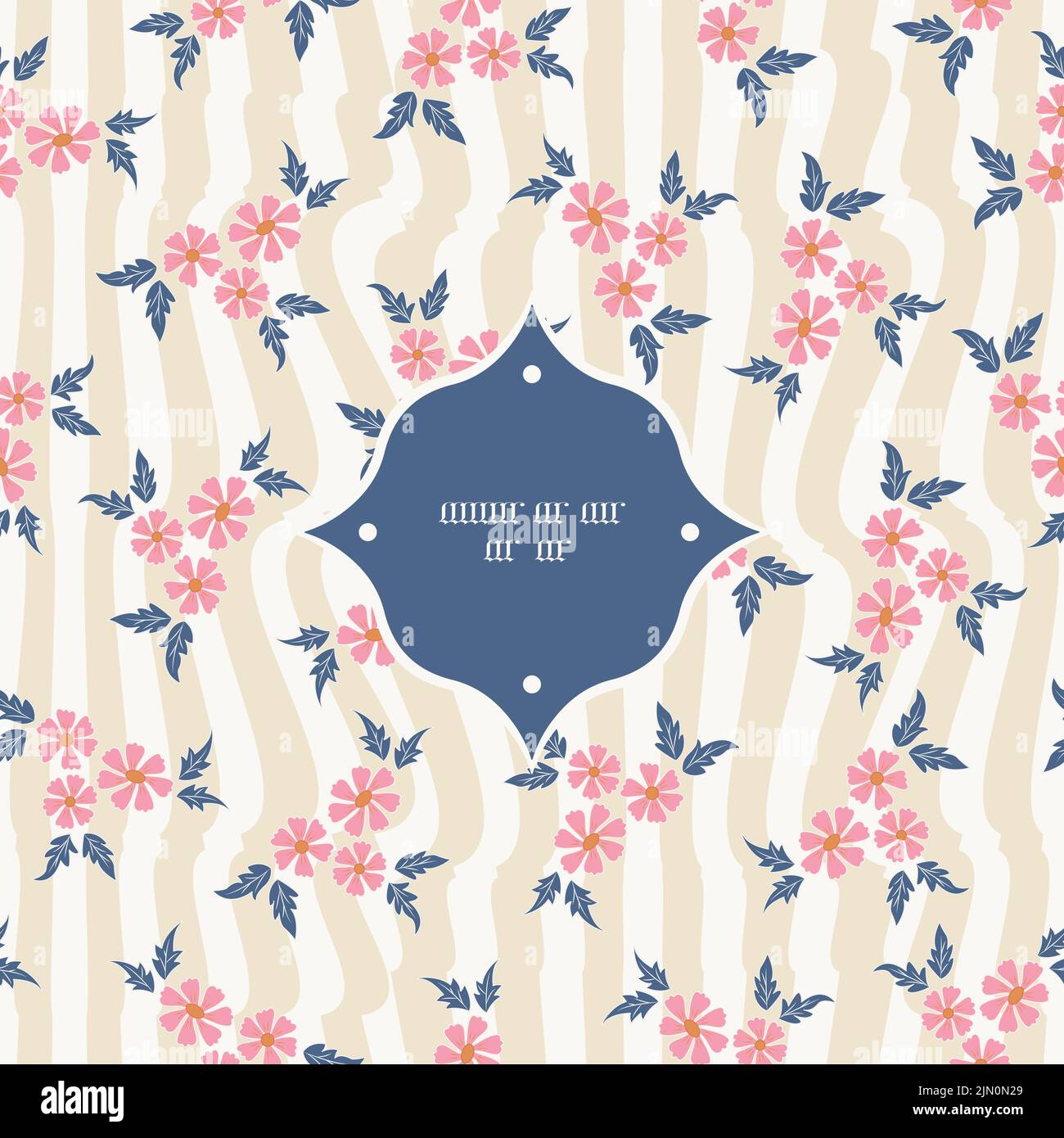Pink flowers bouquets ditsy stripes vector seamless frame pattern background Stock Vector