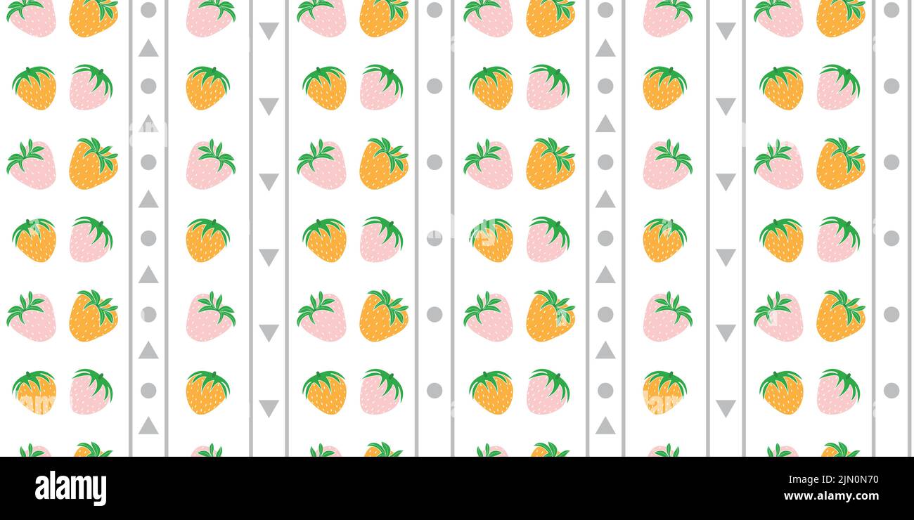 Cute hand drawn pastel pink orange strawberries vector seamless pattern Stock Vector