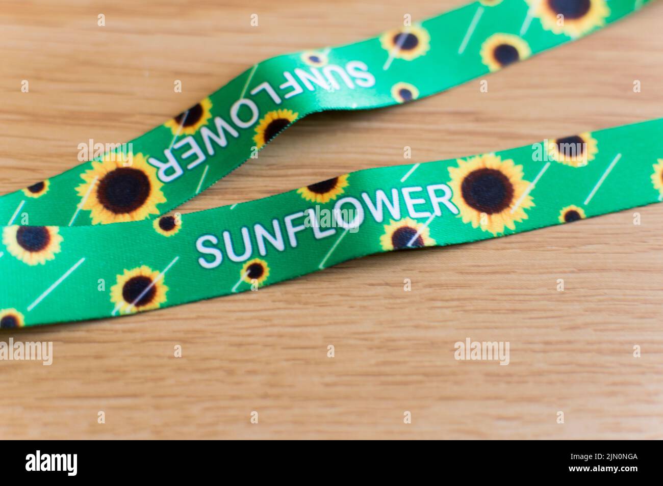 Sunflower lanyard a symbol of people with hidden or invisible disability Stock Photo