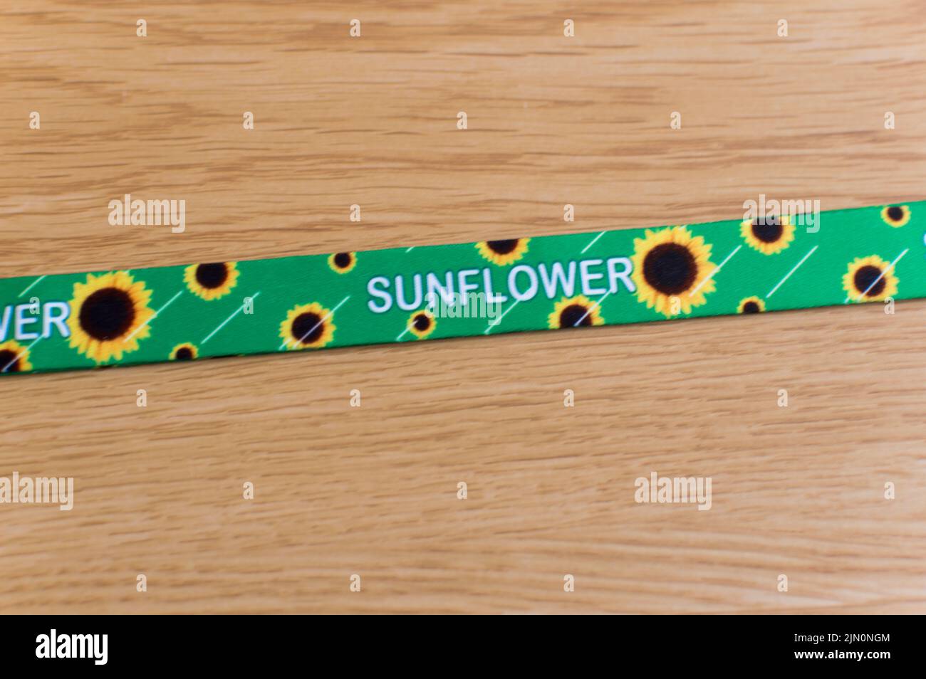 Sunflower lanyard a symbol of people with hidden or invisible disability Stock Photo