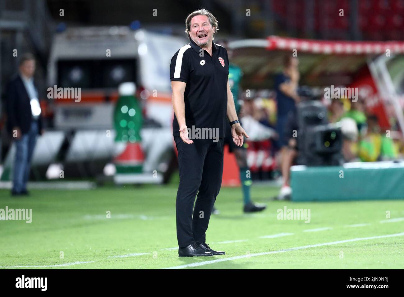 Giovanni Stroppa, head coach of Ac Monza gestures during the Coppa Italia match beetween Ac Monza and Frosinone Calcio at U-Power Stadium on August 7, 2022 in Monza, Italy . Stock Photo