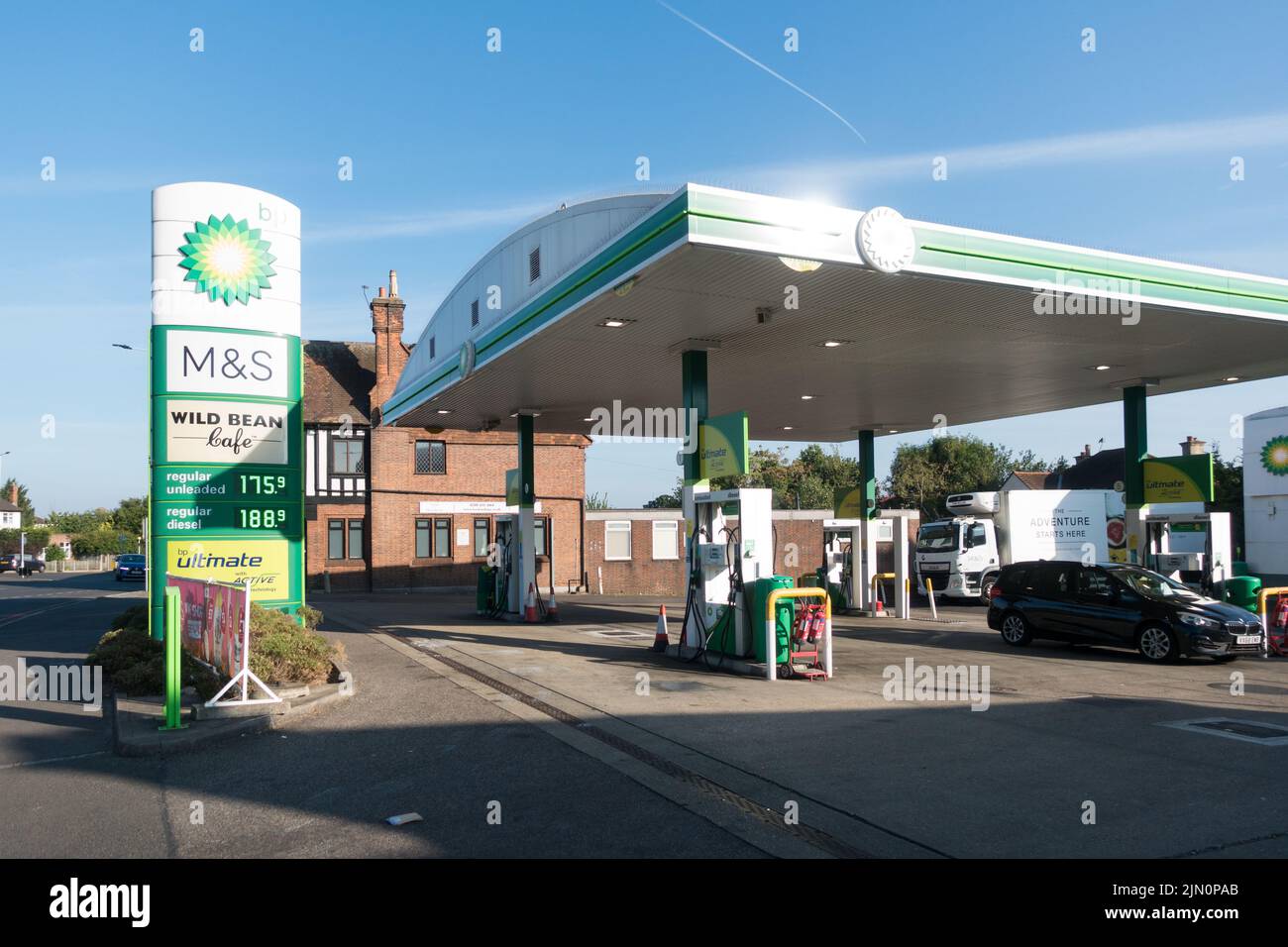 BP fuel station courtyard Stock Photo