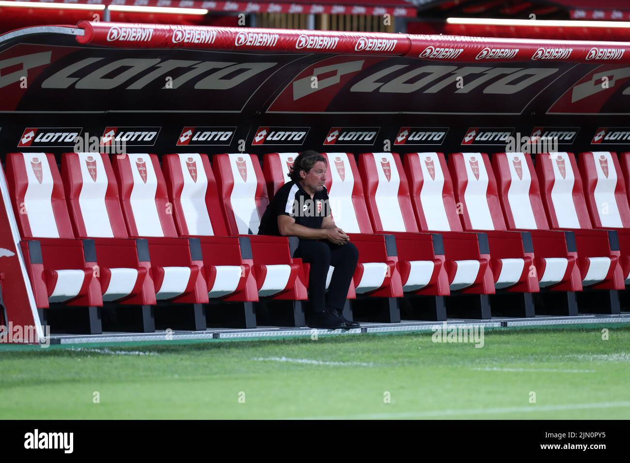 Monza, Italy. 07th Aug, 2022. Giovanni Stroppa, head coach of Ac Monza looks on during the Coppa Italia match beetween Ac Monza and Frosinone Calcio at U-Power Stadium on August 7, 2022 in Monza, Italy . Credit: Marco Canoniero/Alamy Live News Stock Photo