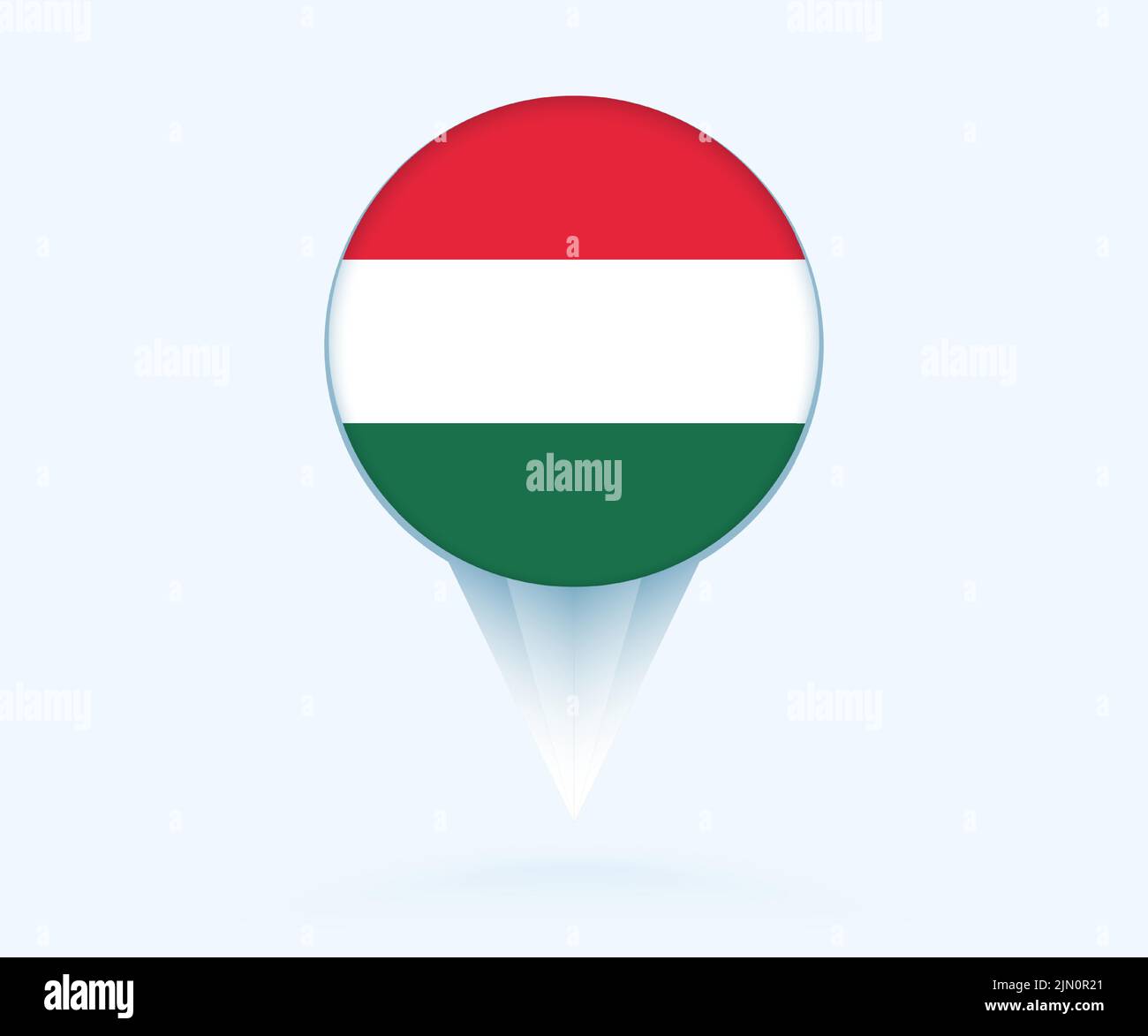 Map pointer with flag of Hungary. Vector flag sign on blue background. Stock Vector
