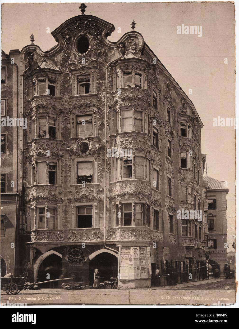 Unknown photographer, Catholic casino, Innsbruck (without dat.): View. Photo on cardboard, 27.7 x 21.5 cm (including scan edges) unbek. Fotograf : Katholisches Kasino, Innsbruck (ohne Dat.) Stock Photo