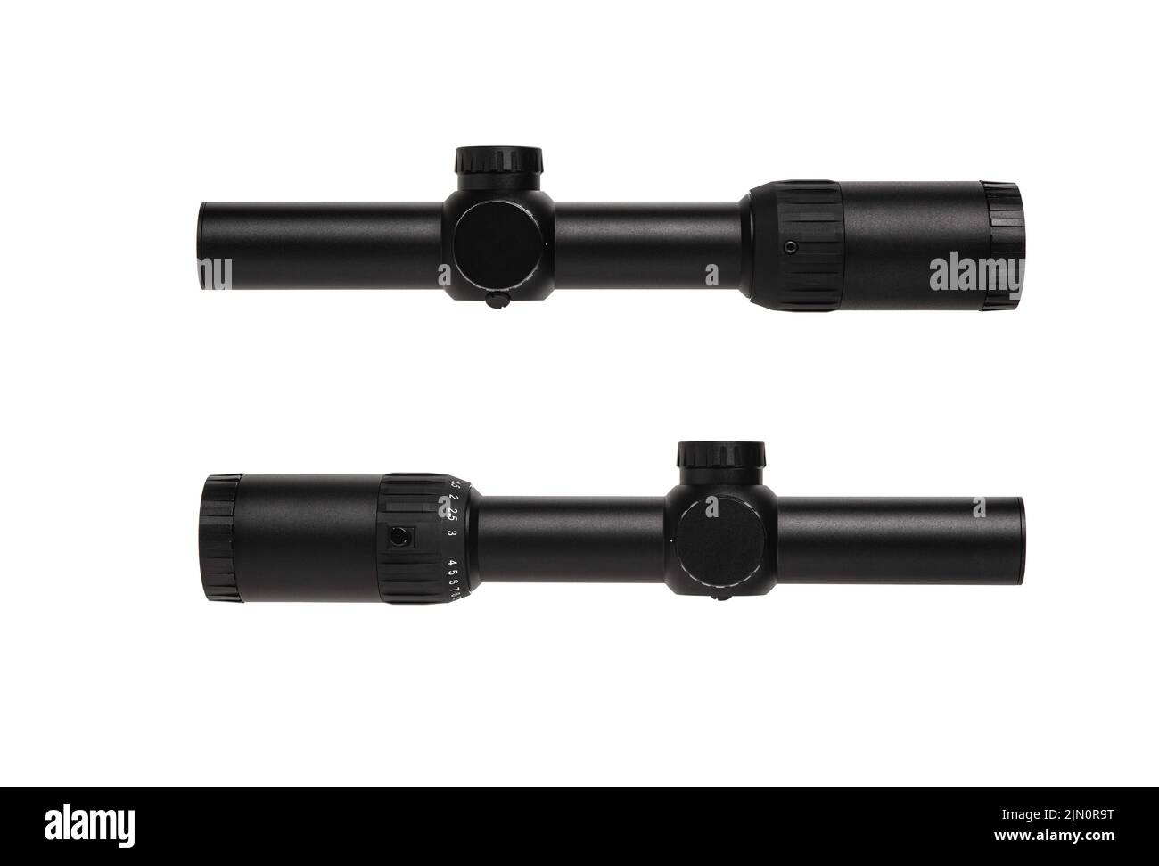 Optical sight for a sniper rifle. Modern sniper scope on a white