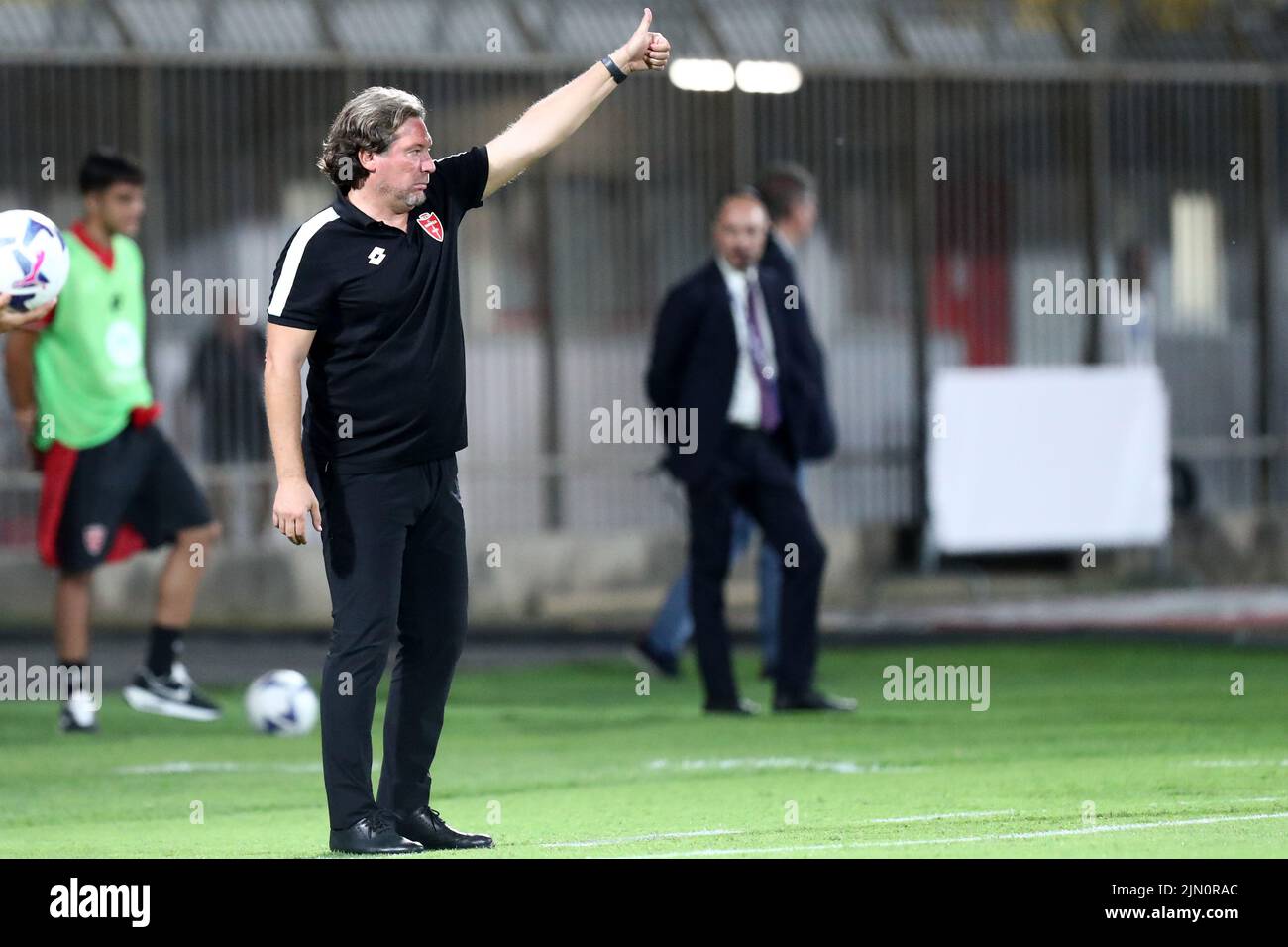 Monza, Italy. 07th Aug, 2022. Giovanni Stroppa, head coach of Ac Monza, gestures during the Coppa Italia match beetween Ac Monza and Frosinone Calcio at U-Power Stadium on August 7, 2022 in Monza, Italy . Credit: Marco Canoniero/Alamy Live News Stock Photo