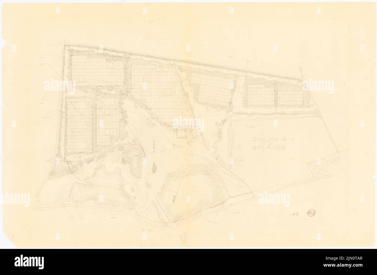 N.N., allotment garden colony (without date): site plan 1: 2500. Pencil on paper, 77.8 x 117.7 cm (including scan edges) N.N. : Kleingartenkolonie Stock Photo