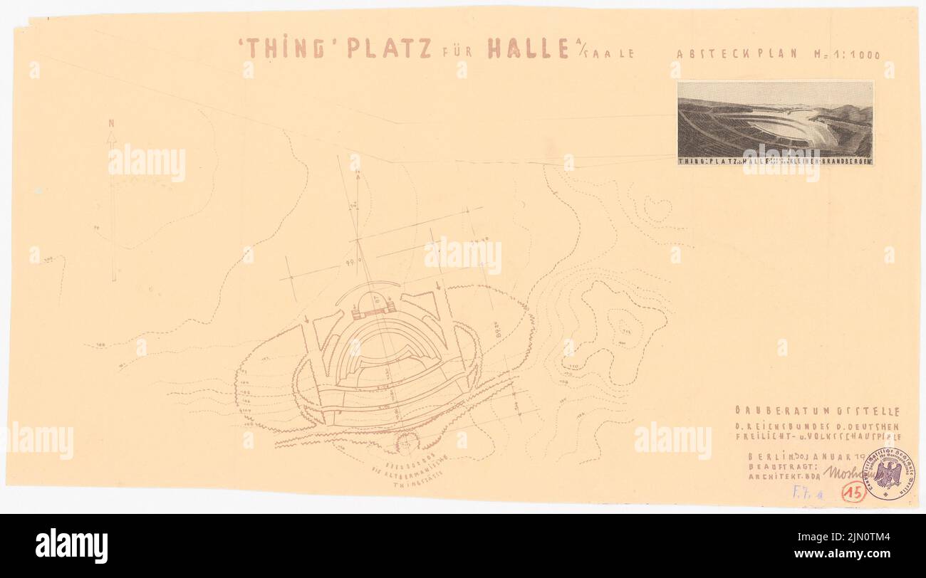 Moshauer, Thing-Platz, Halle/Saale (1934): site plan. Light break on paper, 34.5 x 62.1 cm (including scan edges) Moshauer : Thing-Platz, Halle/Saale Stock Photo
