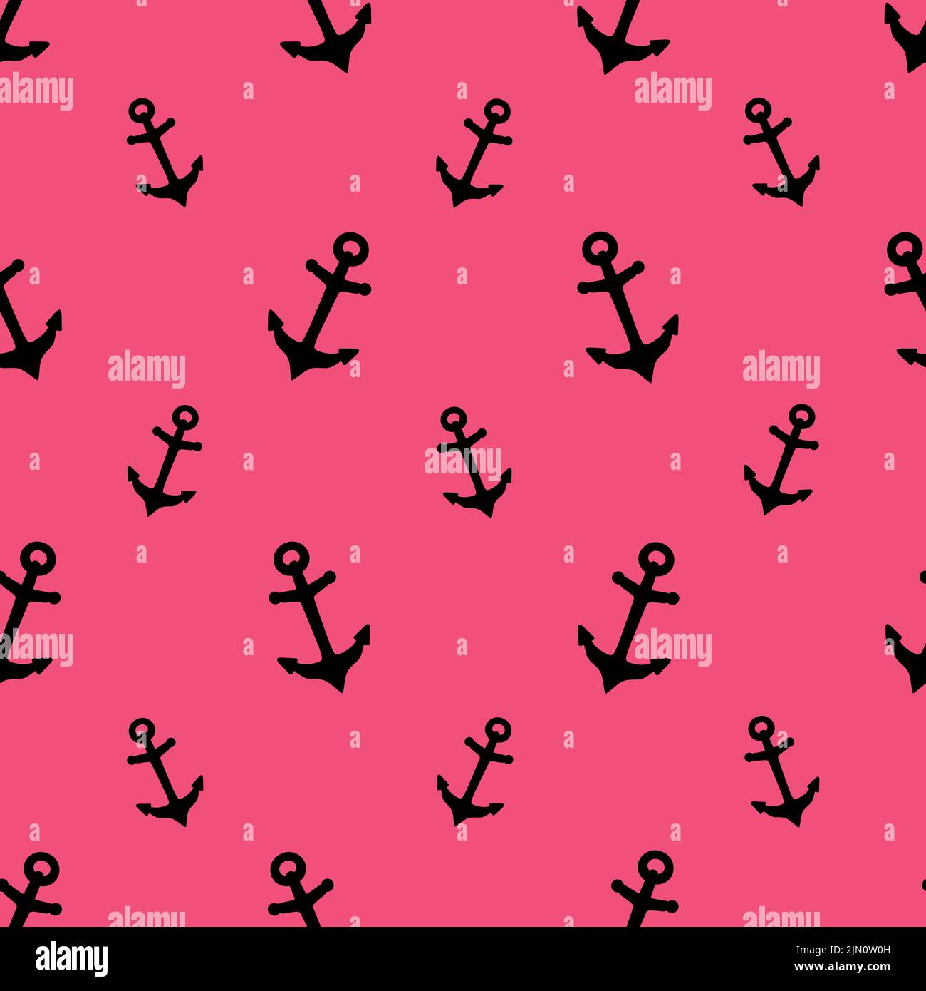 Anchor. Silhouette. Seamless vector pattern. The endlessly repeating ornament of the symbols of navigation. Outline on an isolated pink background. Stock Vector