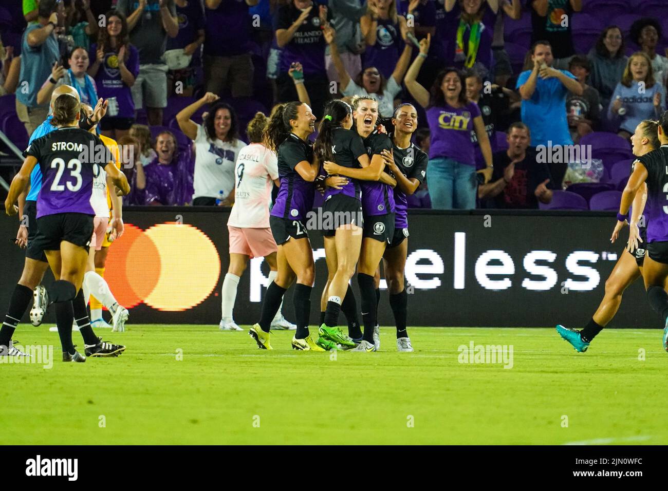 Orlando, Florida, USA, August 7, 2022, Orlando Pride players celebrate