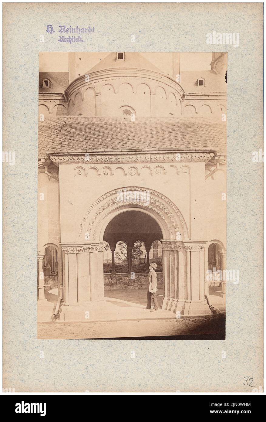 Unknown photographer, Benedictine Abbey Maria Laach (without dat.): Entrance to the porch. Photo on cardboard, 24.5 x 16.5 cm (including scan edges) unbek. Fotograf : Benediktinerabtei Maria Laach  (ohne Dat.) Stock Photo