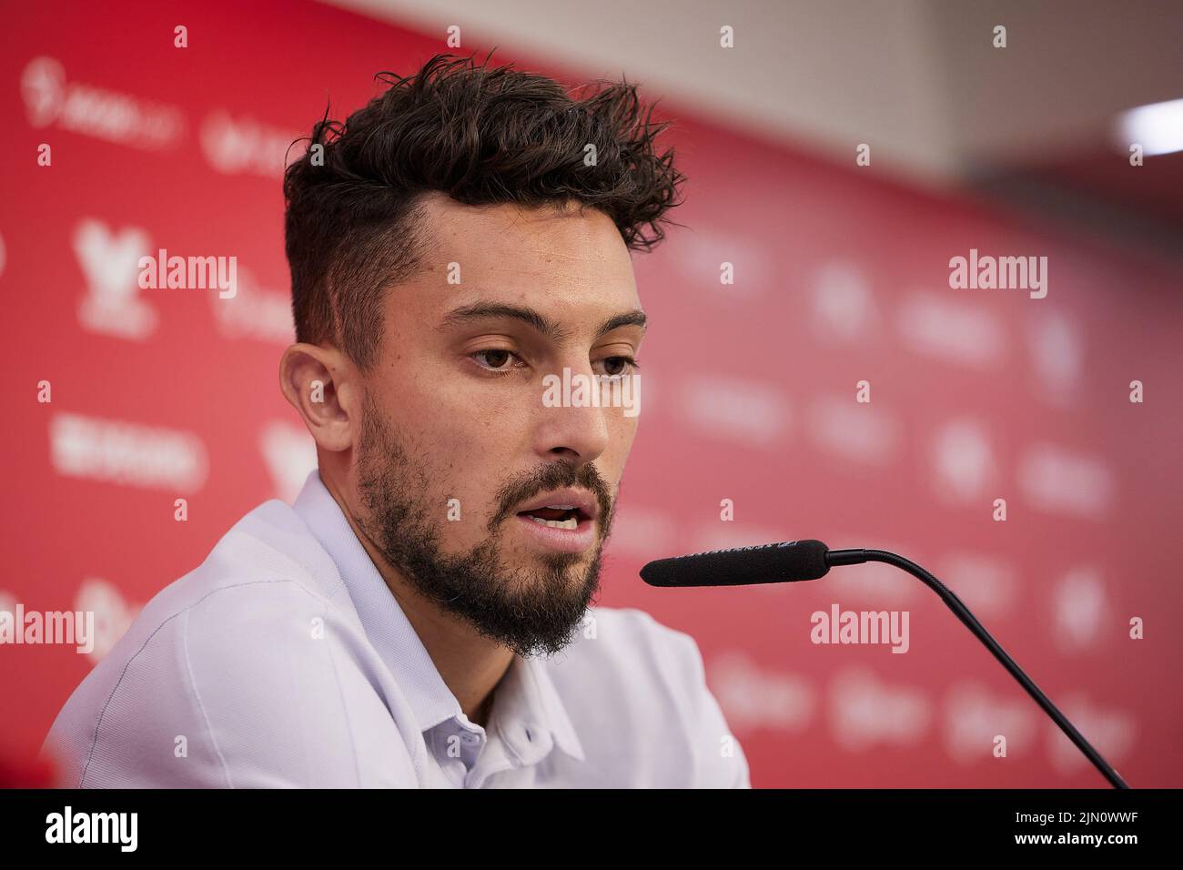 Seville, Spain. 08th Aug, 2022. Sevilla FC present the Brazilian footballer Alex Telles as a new signing at a press conference at the Ramon Sanchez-Pizjuan stadium in Seville. Alex Telles joins Sevilla FC on a loan deal from Manchester United. (Photo Credit: Gonzales Photo/Alamy Live News Stock Photo
