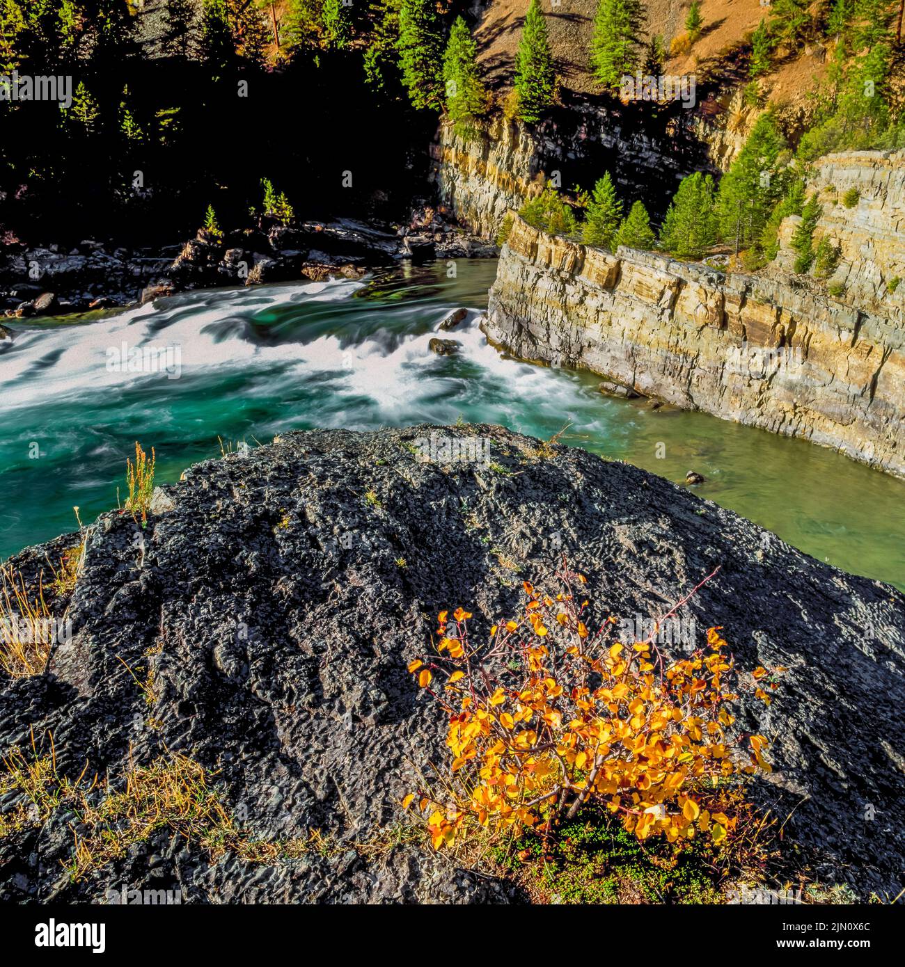 kootenai river and cliffs downstream from kootenai falls near libby, montana Stock Photo