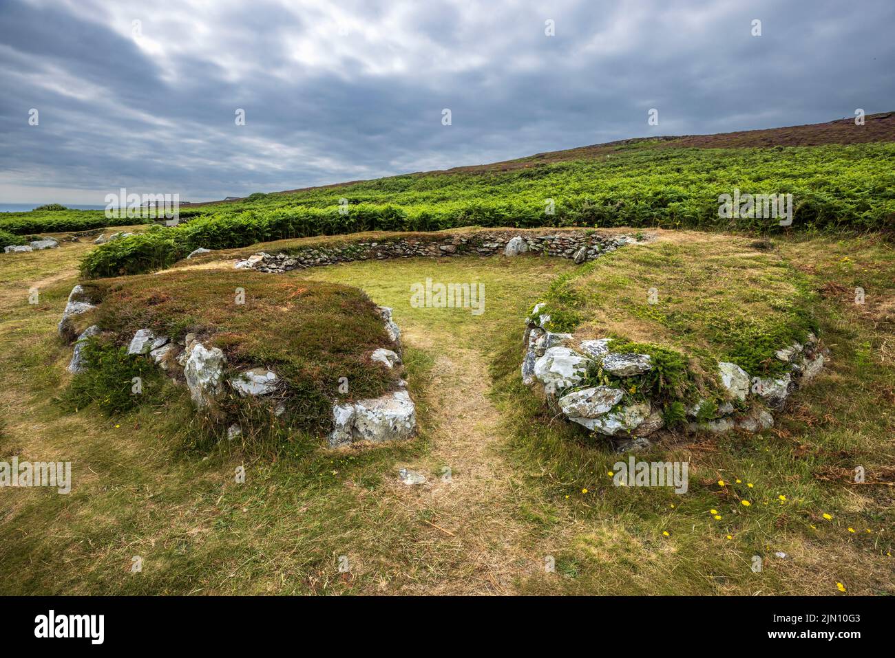 The remains of an Iron Age Hut Circle near Holyhead Mountain on Holy