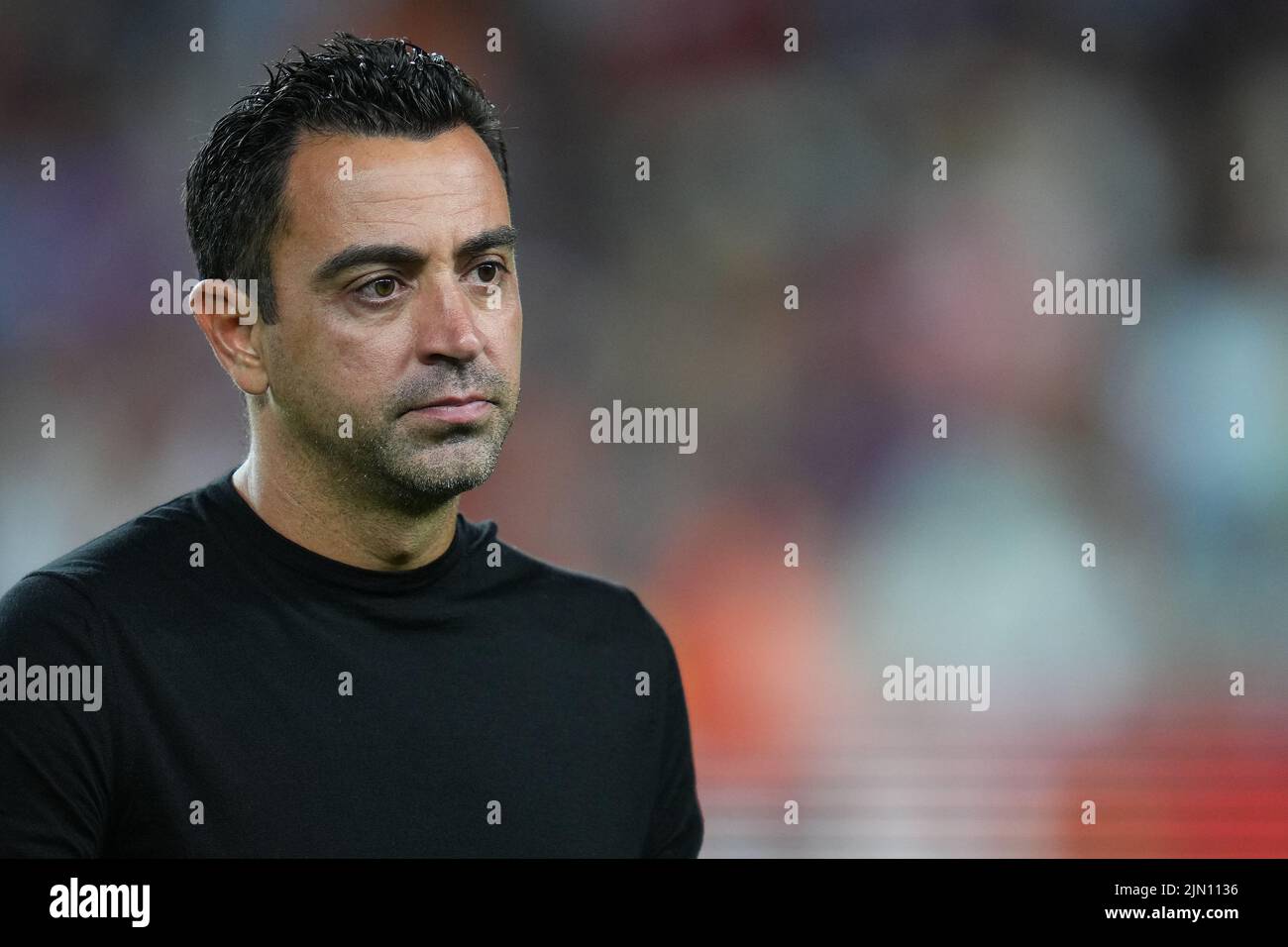 FC Barcelona head coach Xavi Hernandez during the Joan Gamper trophy match between FC Barcelona and Pumas played at Spotify Camp Nou Stadium on August 7, 2022 in Barcelona, Spain. (Photo by Sergio Ruiz / PRESSIN) Stock Photo