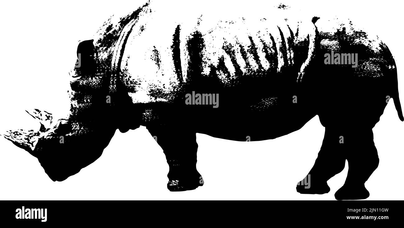RHINOCEROS Optical Illusion for logos and to be printed on merchandising. Tshirt print stamp with wild animal theme. Stock Photo