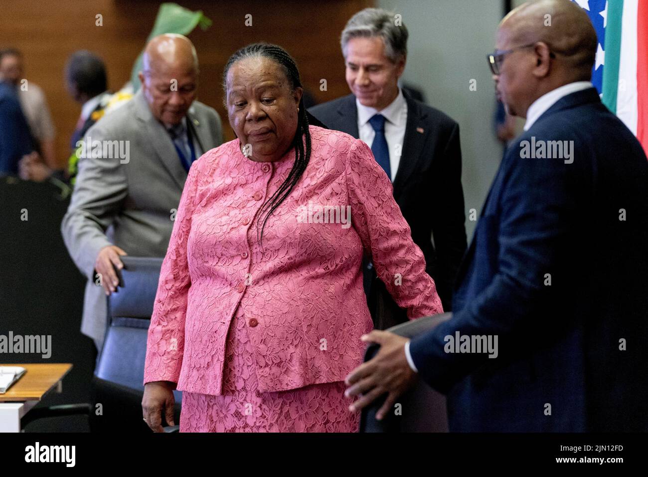 U.S. Secretary of State Antony Blinken and South Africa's Foreign Minister Naledi Pandor arrive for a news conference after a meeting at the South African Department of International Relations and Cooperation, in Pretoria, South Africa, August 8, 2022. Andrew Harnik/Pool via REUTERS Stock Photo