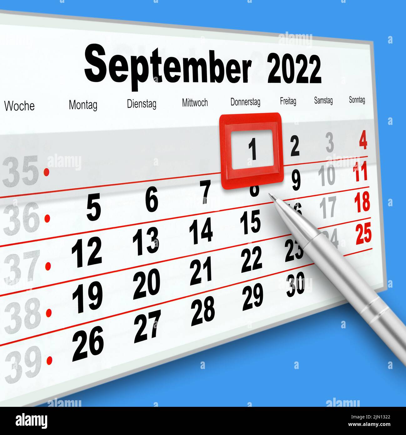 Deutscher Kalender Datum 1. September 2022 Donnerstag Stock Photo
