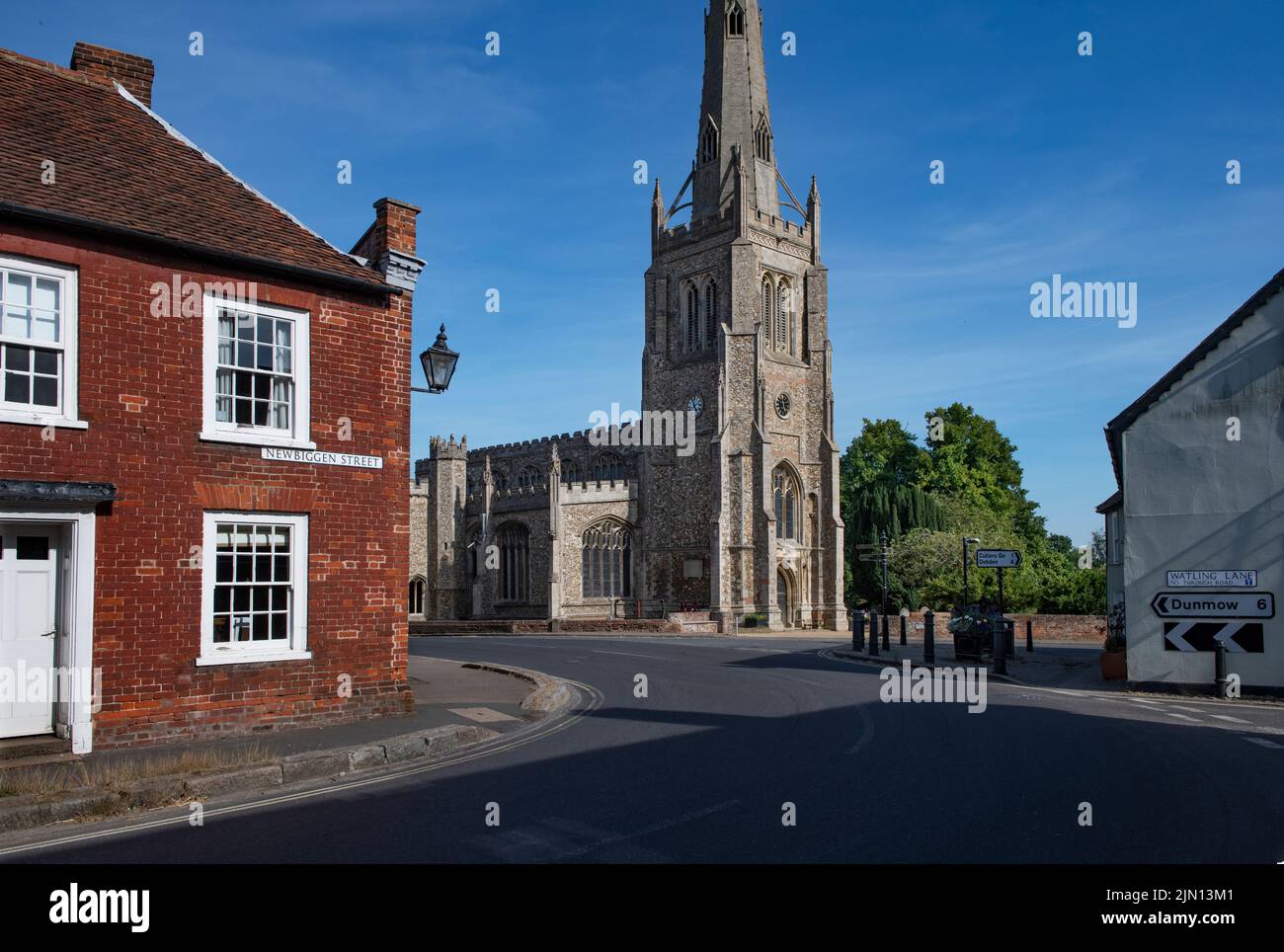 Thaxted Church Essex England August 2022 seen here at the Bull Ring junction. The Church of Saint John the Baptist with Our Lady and Saint Laurence is Stock Photo