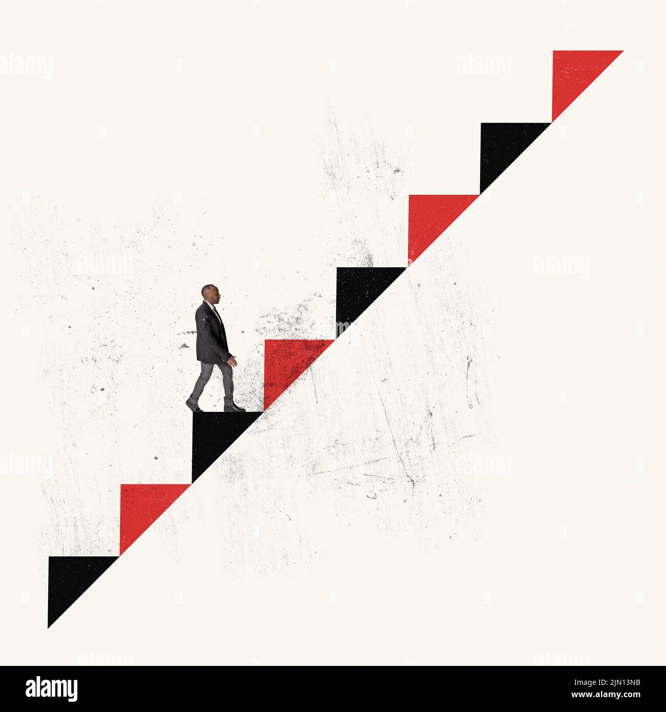 Contemporary art collage. Motivated and concentrated employee moving ...